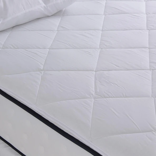 Homedius Luxury %100 Pamuk Kapitoneli Vatkalı Yatak Koruyucu Alez  Beyaz 200x200 - 6