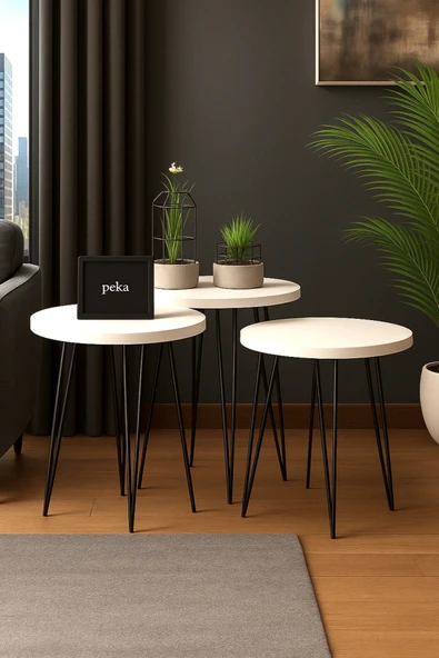 PEKA Zigon Sehpa Metal Ayaklı 3’lü Set Yuvarlak Lüx ürün görseli 1