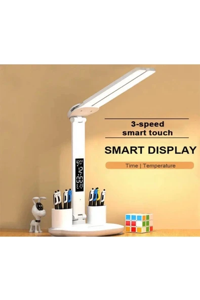 Led Dokunmatik Katlanabilir Masa Lambası Takvim Sıcaklık Saat Şarjlı Masa Lambası - 1