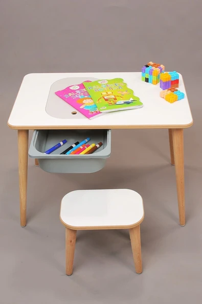 PEKA Çocuk Oyun Etkinlik Çalışma Masası Sepetli Ahşap Mdf Masa Takımı - Resim 4