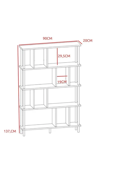 PEKA Lüx Naturel Ahşap 5 Raflı Modern Dekoratif Kitaplık Mutfak Rafı Kiler Çok Amaçlı Düzenleyici Raf - Resim 5