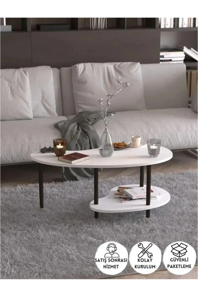 PEKA Yüksek Kalite Orta Sehpa 2 Raflı Ahşap Ayaklı Fasulye Gazetelikli Dekoratif Lüks Sehpa ürün görseli 1