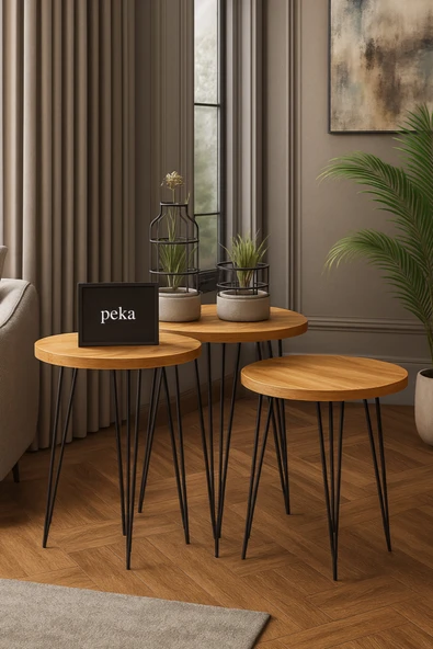 PEKA Zigon Sehpa Metal Ayaklı 3’lü Set Yuvarlak Lüx ürün görseli 1