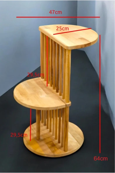 PEKA Lüx Naturel Ahşap Yan Sehpa 3 Raflı Yan Sehpa Ahşap Koltuk Sehpası - Resim 6