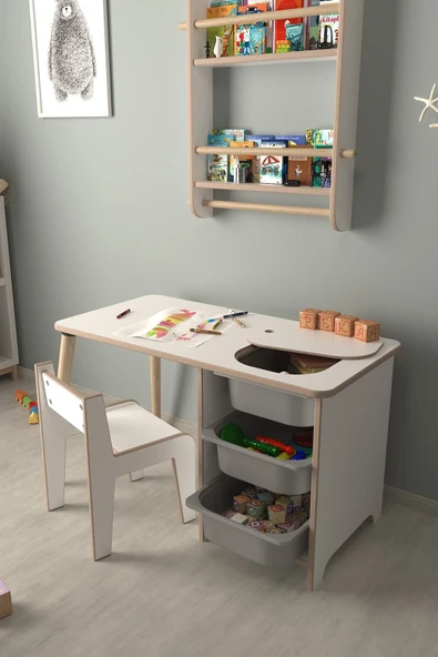 PEKA Çocuk Oyun Ve Aktivite Masası - 1 Sandalye - Gri Sepetli - Resim 3