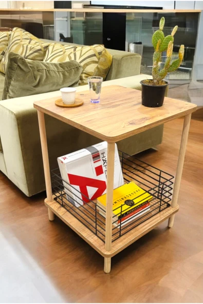 PEKA Yan Sehpa Geniş Metal Sepetli Sehpa Gazetelik Kitaplık Çiçeklik Komodin ürün görseli 1