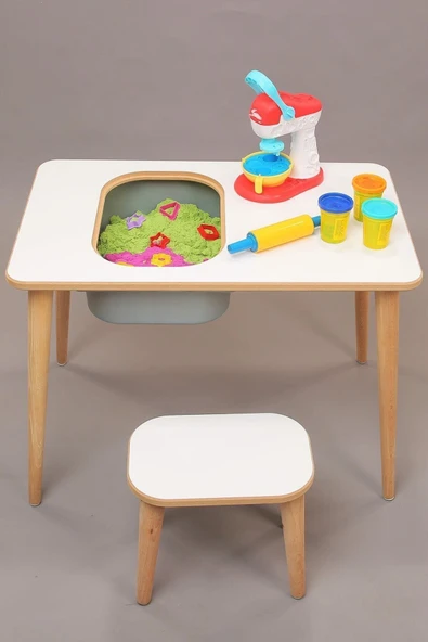 PEKA Çocuk Oyun Etkinlik Çalışma Masası Sepetli Ahşap Mdf Masa Takımı - Resim 5