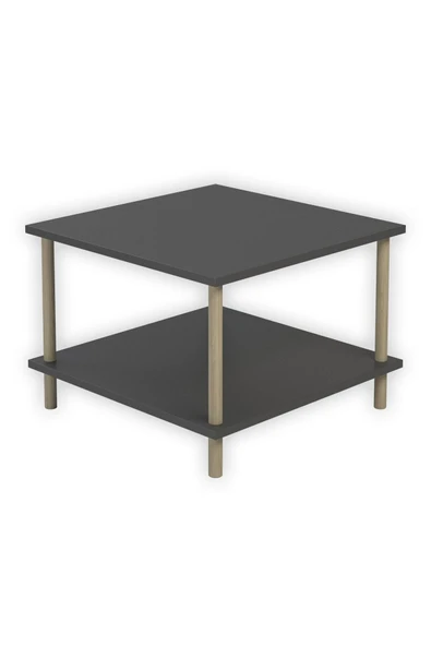 PEKA Kare Orta Sehpa Ahşap Ayaklı Sehpa Iki Raflı Sehpa Dekoratif Sehpa Gazetelikli-antrasit - 60x60 - Resim 5