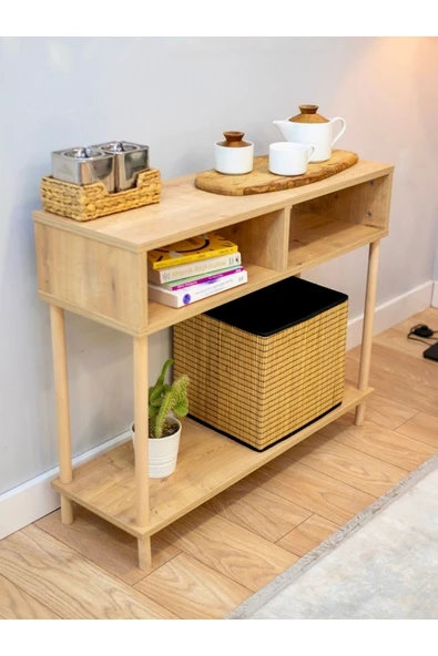 PEKA Ahşap Ayaklı Dresuar Dekoratif Raflı Kahve Köşesi Konsol Modern Çok Amaçlı Raf - Safir Meşe ürün görseli 1