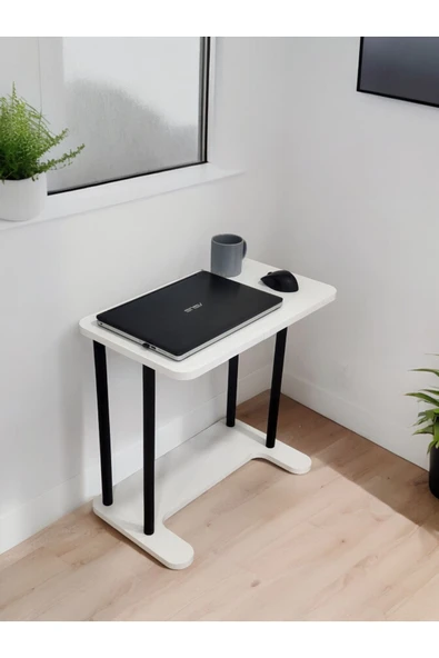 PEKA 35 cm Yüksek Kalite Tekerlekli Laptop Sehpası Kahvaltı Masası Yan Sehpa 60 cm Ahşap 65 cm Beyaz - Resim 2