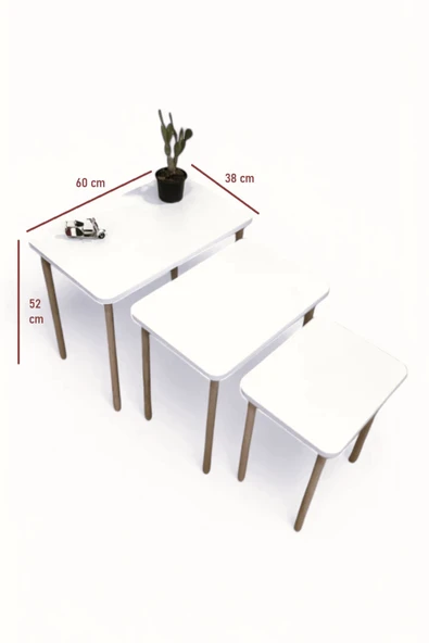 PEKA Siyah Ahşap Ayaklı 3'lü Yan Sehpa Koltuk Sehpası Zigon Seti - Resim 3