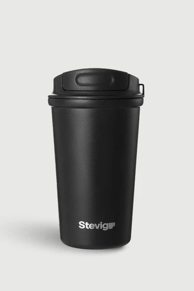 Stevig ST-250 4 Work Flip Open Coffee Mug Çelik Termos 400ML Black - 4