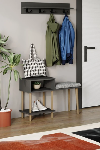 PEKA Puflu Ayakkabılık Raflı Ayakkabılık Iki Raflı Ayakkabılık-antrasit - Resim 3