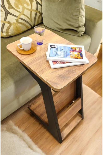 PEKA C Sehpa Metal Ayaklı Koltuk Sehpası Yan Sehpa Zigon Sehpa Servis Sehpası Gazetelikli - Resim 2