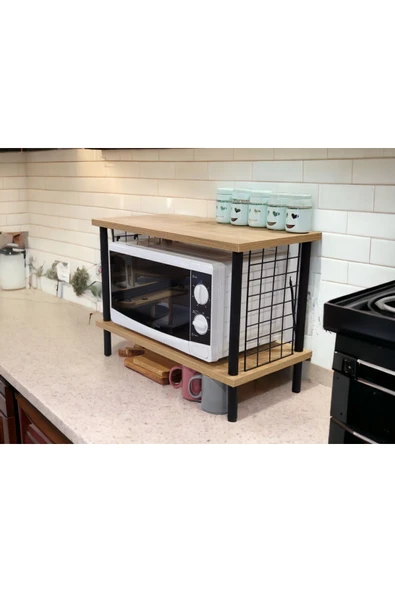 PEKA Huzurlu Mutfak Rafı Mikrodalga Rafı Tezgah Üstü Raf Baharatlık 2 Raflı Düzenleyici Kanca Hediyeli - Resim 2