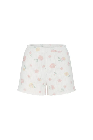 Kadın Pamuklu Çiçek Desenli Kısa Kollu Şortlu Pijama Takımı - 2