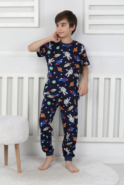 Kısa Kollu Astranot Temalı %100 Pamuk Erkek Çocuk Pijama Takımı ürün görseli