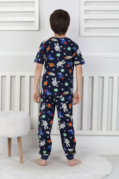 Kısa Kollu Astranot Temalı %100 Pamuk Erkek Çocuk Pijama Takımı - Resim 9