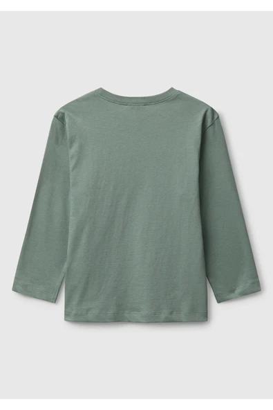 Erkek Çocuk Organik Pamuklu Önü Logo Baskılı Uzun Kollu Jarse T-shirt - 2
