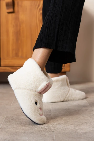 Albishoes Kız Çocuk Kulak Tavşan Figürlü Ev Botu Panduf Çocuk Peluş Rahat Sessiz Taban Ev Ayakkabısı - 4