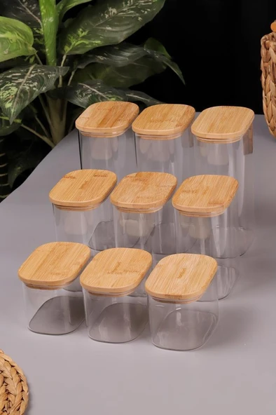 Bambum Multy 9'lu Bambu Kapaklı Cam Saklama Kabı 600ml + 1000ml + 1500ml - 3