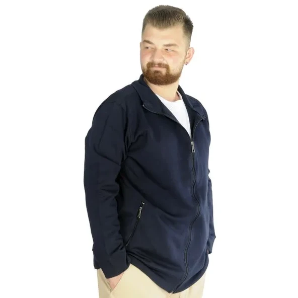 Buyuk Beden Erkek Hırka Fermuarlı Stell Dik Yaka 20571 Lacivert - 2