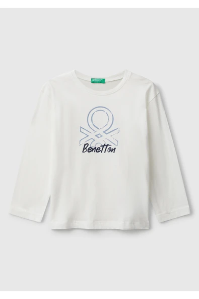 Erkek Çocuk Organik Pamuklu Önü Logo Baskılı Uzun Kollu Jarse T-shirt - 7