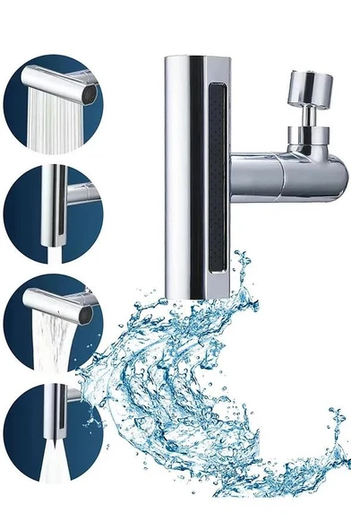 Krom Tasarruflu 4 Modlu Ayarlanabilir Musluk Başlığı Lavabo Batarya Fıskiye Ucu Perlatör - 1