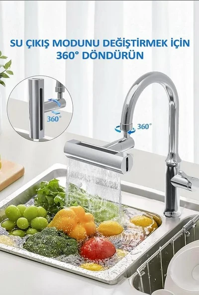 Krom Tasarruflu 4 Modlu Ayarlanabilir Musluk Başlığı Lavabo Batarya Fıskiye Ucu Perlatör - 4