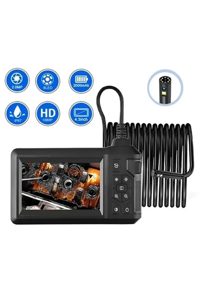 Vtn-008 Ekranlı Çift Kameralı 10 Mt Sert Kablo Yılan Endoskop Kamera 8 Mm 4.3 Inc - 1