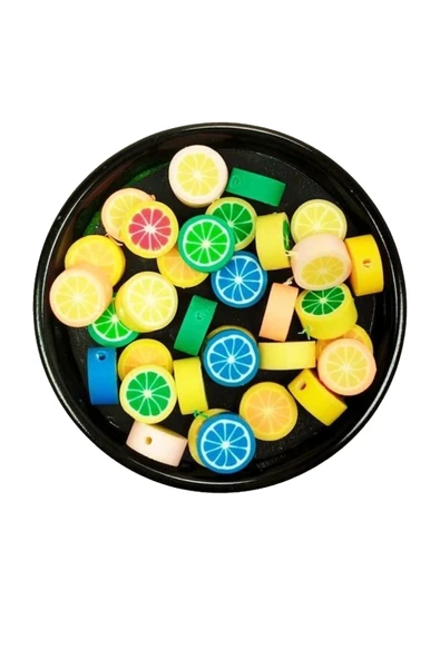 30 Adet 10 mm Polimer Kil Fimo Boncuk Takı Bileklik + 1 Metre Lastikli Misina Hediye - Renkli Limon - 3