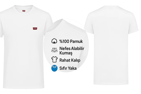 Erkek Basic Tişört – Rahat Kesim, Pamuk Kumaş, Siyah & Beyaz - Resim 8