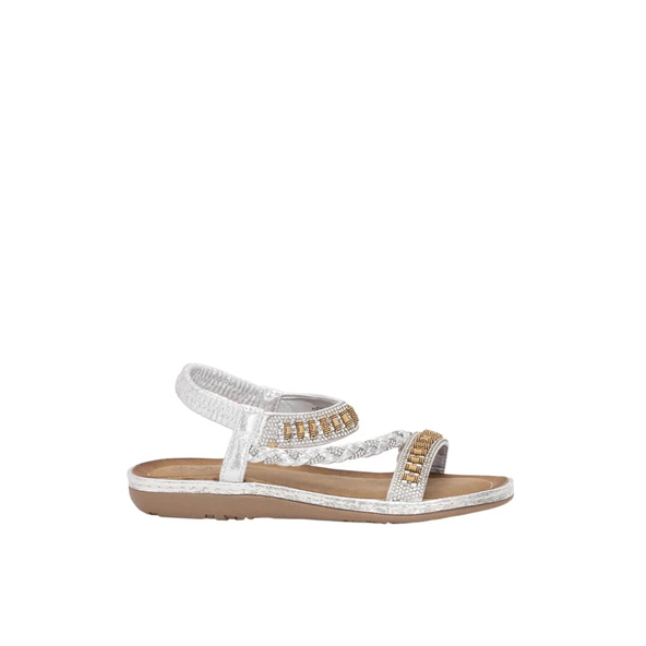 Kadın Taşlı Düz Sandalet 25y152-1 - Resim 9