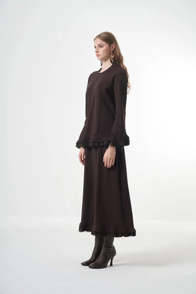 Misswhence Güpür Detaylı Etek Takım  38004kahverengi ürün görseli 1