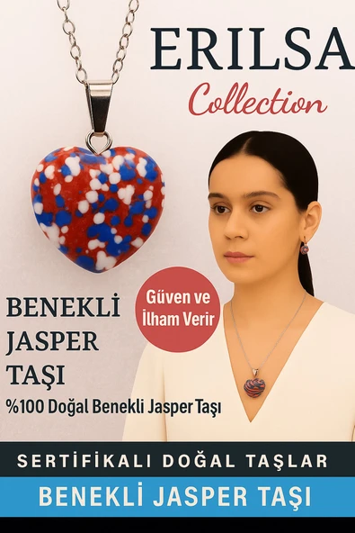 Sertifikalı Kalp Model Benekli Jasper Doğal Taş Kolye – Güven ve İlham Verir