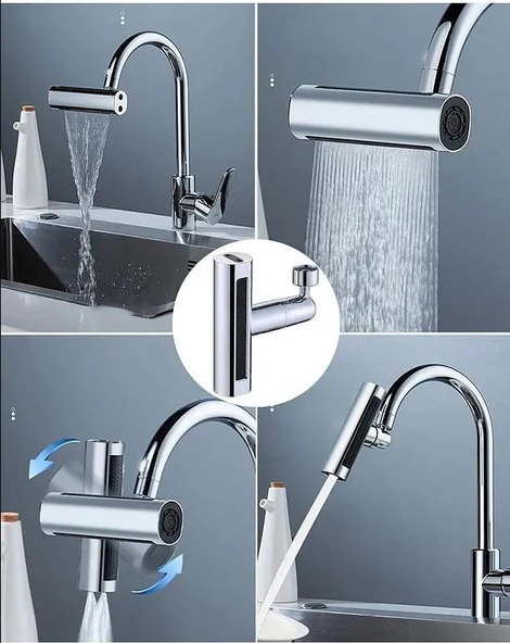 Krom Tasarruflu 4 Modlu Ayarlanabilir Musluk Başlığı Lavabo Batarya Fıskiye Ucu Perlatör - 5