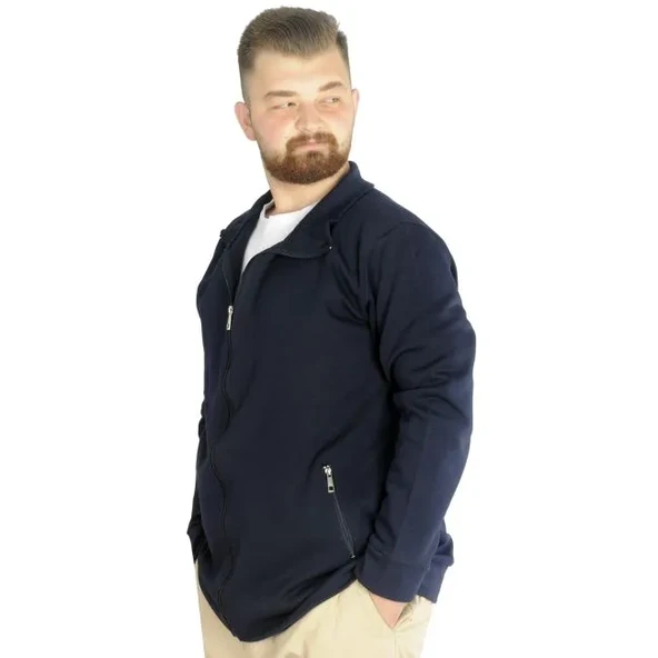 Buyuk Beden Erkek Hırka Fermuarlı Stell Dik Yaka 20571 Lacivert - 3