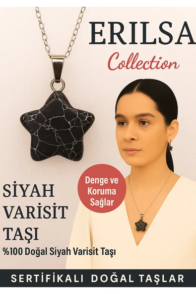 Sertifikalı Yıldız Model Siyah Varisit Doğal Taş Kolye – Denge ve Koruma Sağlar ürün görseli