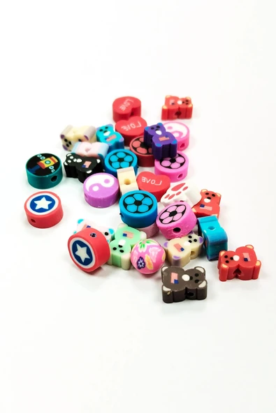 90 Adet 10 mm Polimer Kil Fimo Boncuk Takı Bileklik + 5 Metre Misina Hediye - Yin Yang - Karışık - Limon - Resim 3