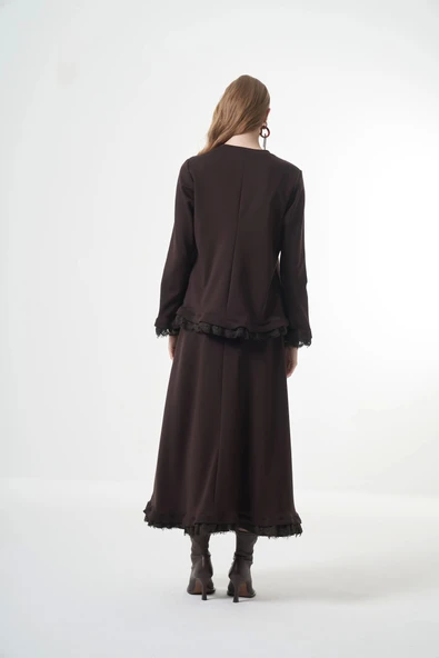 Misswhence Güpür Detaylı Etek Takım  38004kahverengi - Resim 2