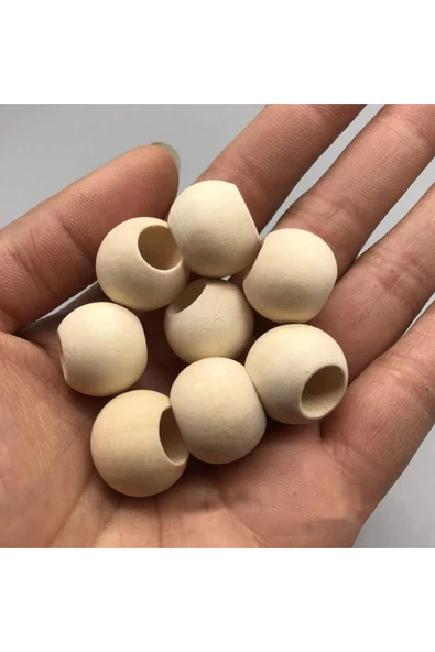 20 Gr (20 Adet) Ahşap Boncuk 15 mm çap x 10 mm Delik Doğal Yuvarlak Ahşap Makrome El İşi Çanta - 5