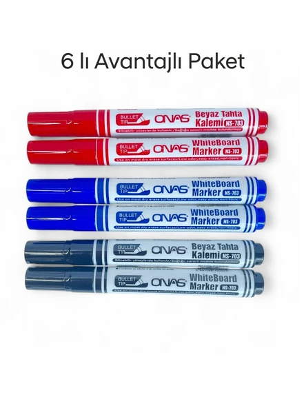 Mikro NS-703 Yuvarlak Uç Beyaz Yazı Tahta Kalemi 6 lı Set