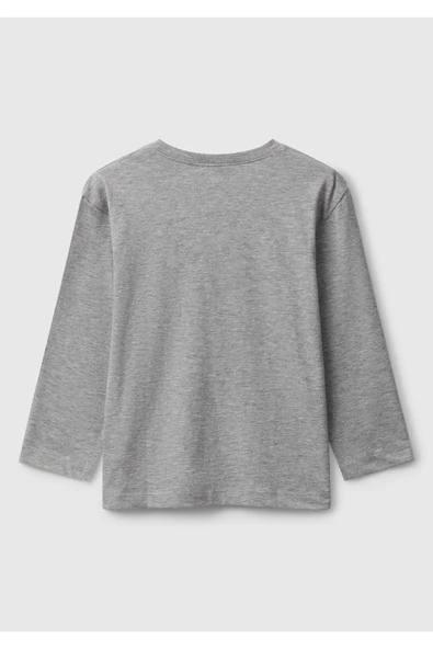 Erkek Çocuk Organik Pamuklu Önü Logo Baskılı Uzun Kollu Jarse T-shirt - 5