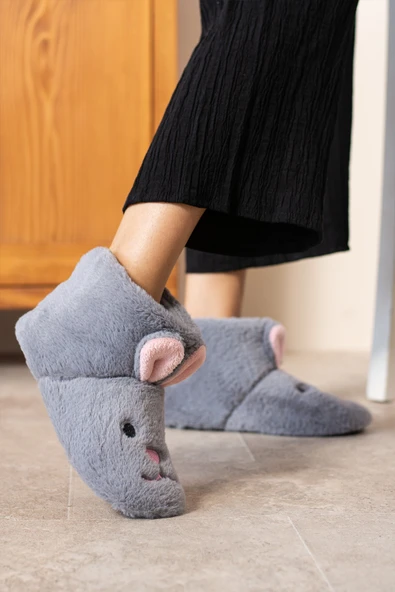 Albishoes Kız Çocuk Kulak Tavşan Figürlü Ev Botu Panduf Çocuk Peluş Rahat Sessiz Taban Ev Ayakkabısı - 3