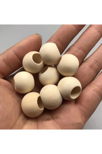 60 Gr (60 Adet) Ahşap Boncuk 15 mm çap x 10 mm Delik Doğal Yuvarlak Ahşap Makrome El İşi Çanta - 5