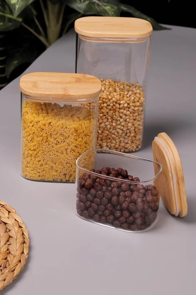 Bambum Multy 9'lu Bambu Kapaklı Cam Saklama Kabı 600ml + 1000ml + 1500ml - 6