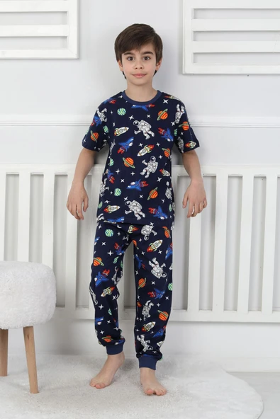 Kısa Kollu Astranot Temalı %100 Pamuk Erkek Çocuk Pijama Takımı - Resim 8