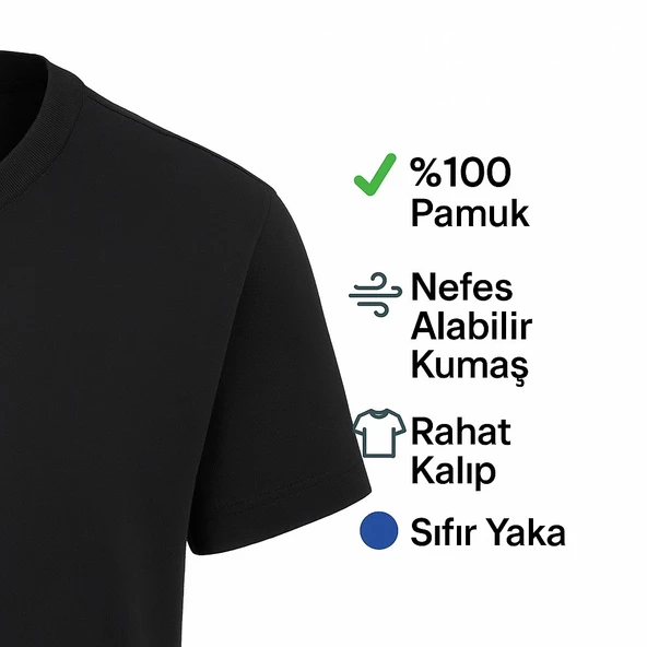 Erkek Basic Tişört – Rahat Kesim, Pamuk Kumaş, Siyah & Beyaz - Resim 4