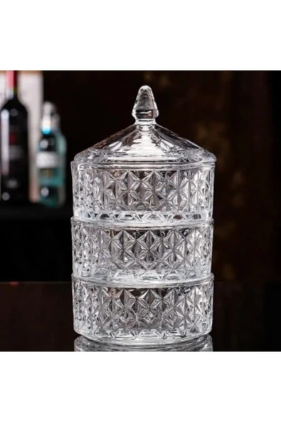 Delisoga 3 Katlı Cam Kurabiyelik Royaleks-PAK-417 - Resim 3