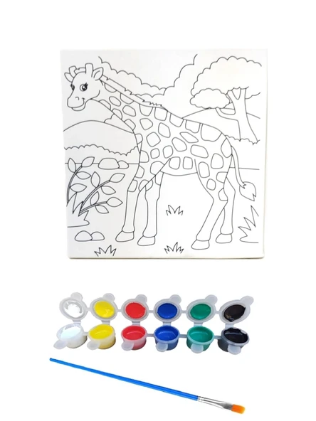 Hayal Sepeti zürafa modeli Tuval 20 X 20  6lı boya, fırça Boyama seti